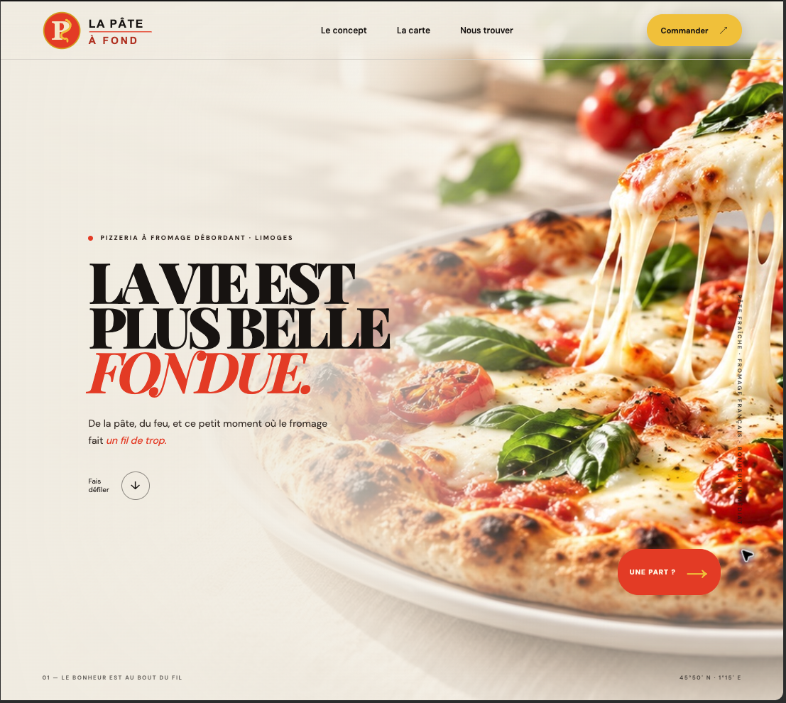 Capture réelle de la page d’accueil du site La Pâte à Fond
